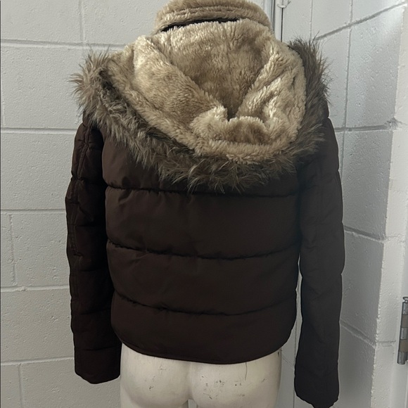 Aeropostale Chocolate Brown Puffer Jacket with Fur Hood - Picture 2 of 8